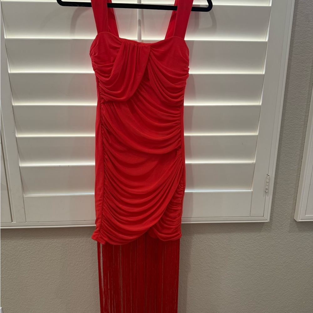 ASOS Design Elegant Red Fringe Dress